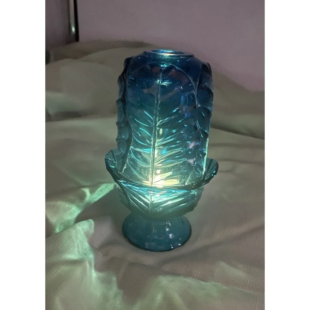 Viintage Viking Glass Epic Glimmer Leaf COBALT BLUE Bluenique Fairy Lamp